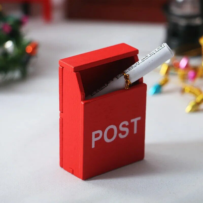 1:12 صندوق بريد أحمر صغير أثاث خشبي زينة عيد الميلاد للدمى 1:12 مصغرة دمية اكسسوارات الأطفال اللعب منزل اللعب