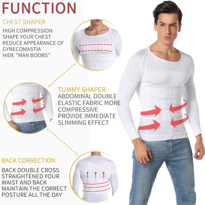 مشد تنحيف الجسم للرجال ، مشد لتقليل الخصر والبطن ، قميص ضغط ، مشد للجسم النحيف