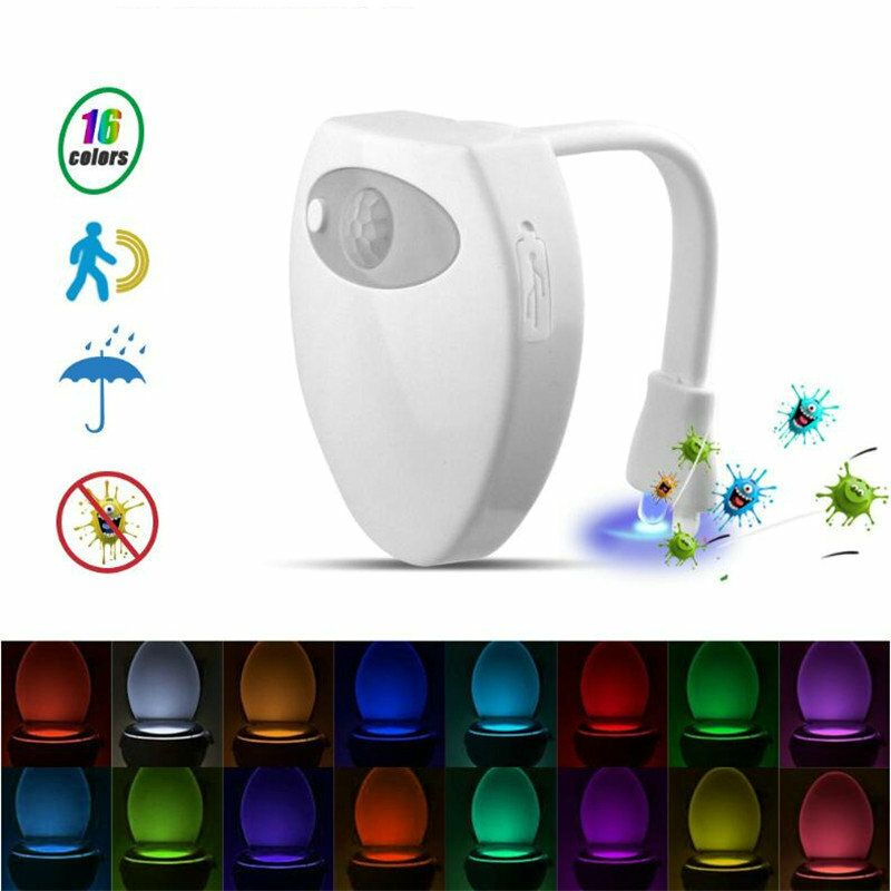 USB قابلة للشحن المرحاض محس حركة ضوء 16 ألوان تغيير الاستشعار LED الحمام ضوء الليل داخلي المنزل الحمام المرحاض مصباح