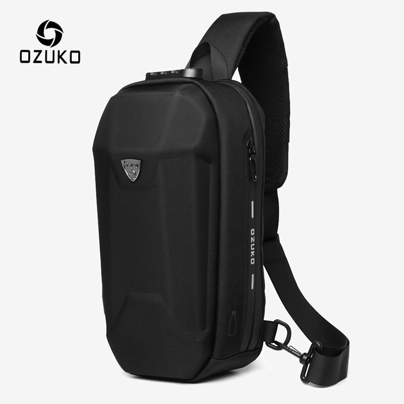 OZUKO موضة الرجال حقيبة كروسبودي متعددة الوظائف مكافحة سرقة حقائب كتف الذكور مقاوم للماء USB تهمة رحلة قصيرة رسول حقيبة صدر للرجال