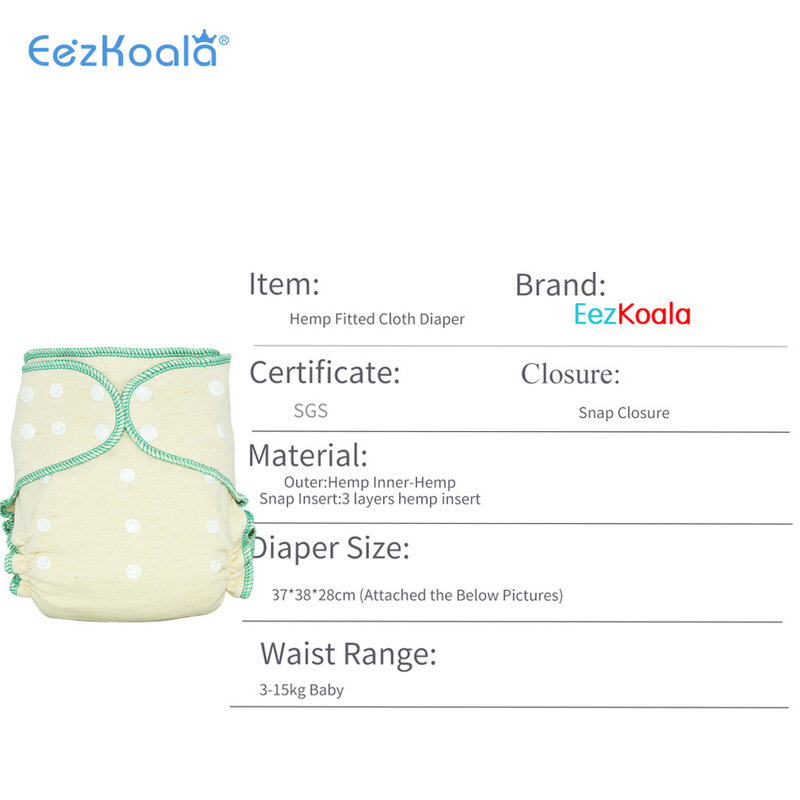 EezKoala 2 قطعة صديقة للبيئة OS القنب المجهزة حفاضات القماش ، AIO كل حفاضات مع إدراج المفاجئة ، وامتصاص عالية ، وتناسب الطفل 5-15kgs