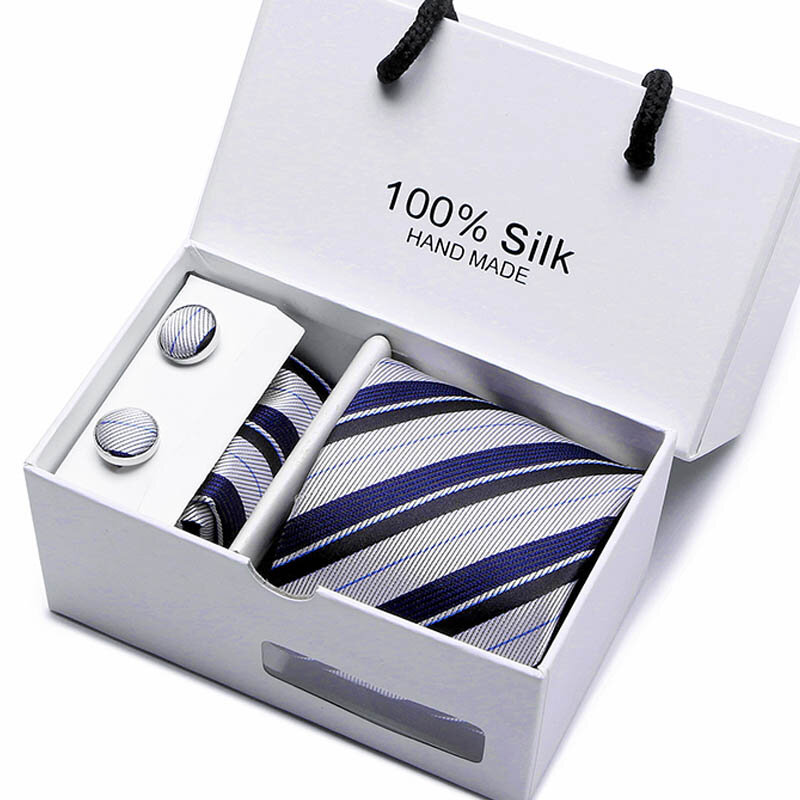 ربطة عنق جاكار هندسية بيضاء للرجال ، مجموعة أزرار أكمام Hanky ، ربطات عنق لحفلات زفاف الأعمال ، 100% حرير ، بيع بالجملة ، 2023