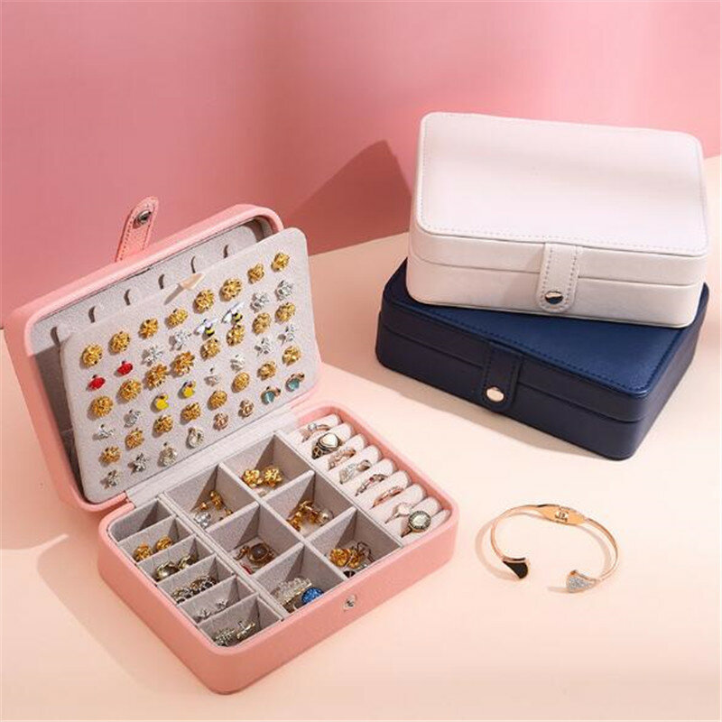 2021 جديد 3 ألوان صغيرة الحجم صندوق مجوهرات جلدية السفر مجوهرات المنظم متعددة الوظائف القرط حلقة قلادة صندوق تخزين امرأة