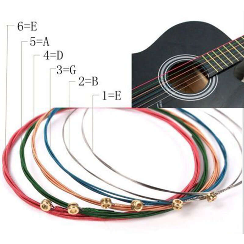 جديد 6 قطعة سلاسل الغيتار قوس قزح الملونة اللون سلاسل الصلب ل الغيتار الصوتية ملحقات أجزاء E B G D A