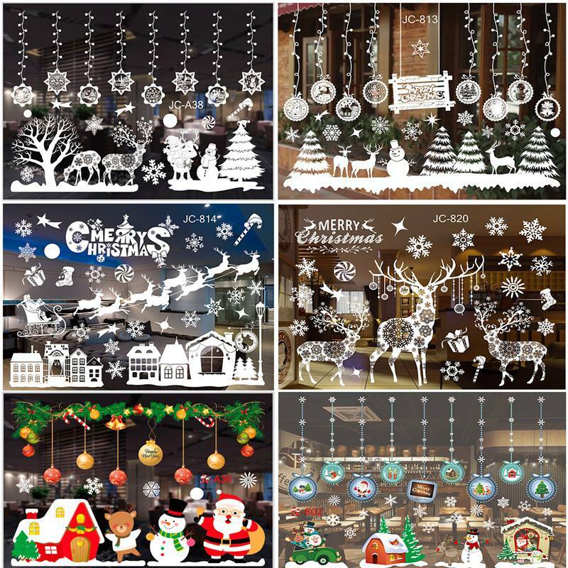 ملصقات عيد الميلاد للنوافذ عيد ميلاد سعيد زينة للمنزل عيد الميلاد الجدار ملصق غرفة الاطفال صور مطبوعة للحوائط ملصقات السنة الجديدة