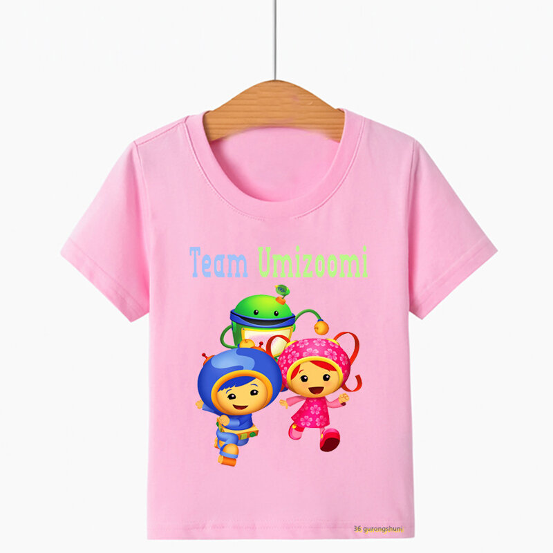 Kawaii الفتيات تي شيرت مضحك فريق Umizoomi الكرتون قميص مطبوع الصيف الوردي قصيرة الأكمام قميص الفتيات ملابس الأطفال التي شيرت بلايز