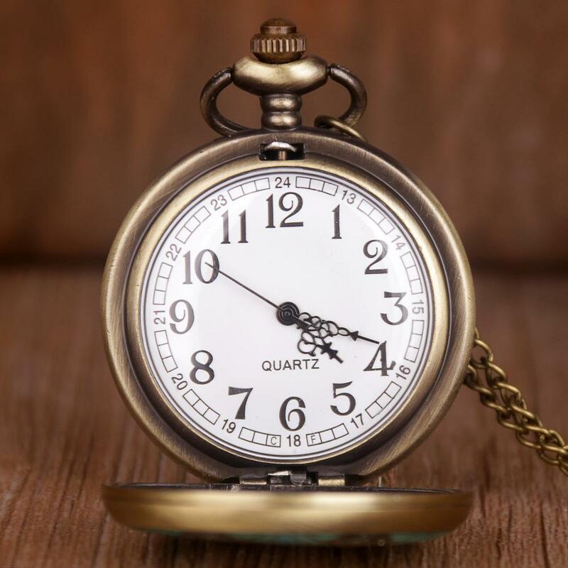 البرونزية ساعة جيب زهرة عرض الرجال النساء كوارتز فوب الساعات السيدات أفضل الهدايا مع سلسلة