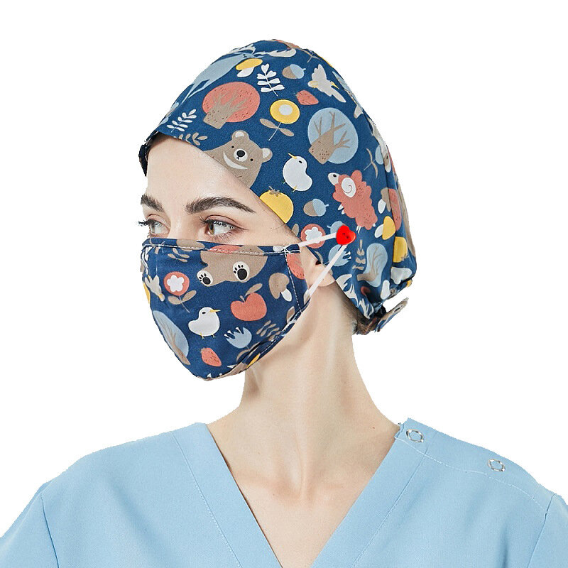 قابل للتعديل عرق ماصة الكرتون المطبوعة غطاء رأس الممرضة متعددة الأغراض تنفس للجنسين الجراحية العمل قبعة