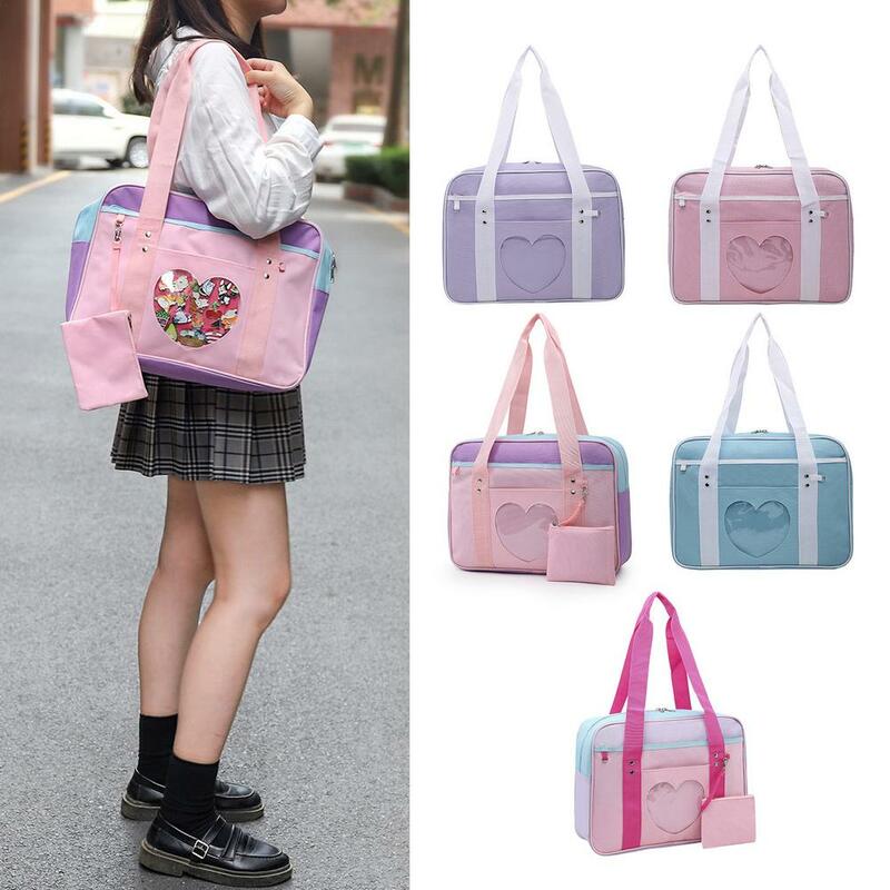 اليابانية نمط Preppy JK الوردي موحدة الكتف الحقائب المدرسية للنساء الفتيات أكسفورد سعة كبيرة حقائب الأمتعة غير رسمية حمل