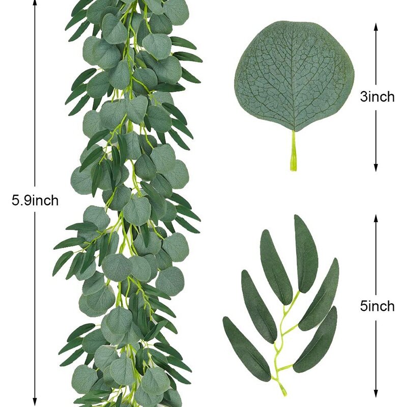 5-حزمة من LBER 2 متر 6.5 قدم من نبات الكافور الاصطناعي مع نبات كرمة مزيف إكليل الصفصاف مع أوراق من الفضة الخضراء للدولار