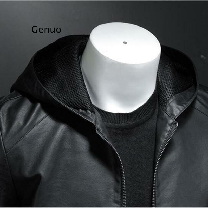 Casual Motorcycle PU Jacket Mens Winter Autumn Fashion Leather Jackets Male Slim  Hooded Warm Outwear Fleece Clothing