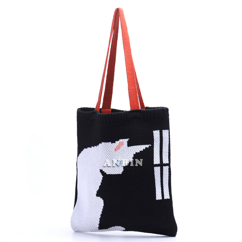 المرأة حقيبة القط نمط الحياكة علوي مقبض حمل الإناث الكورية اليابانية نمط أنيق حقيبة يد اليومية غير رسمية حقيبة تسوق طوي