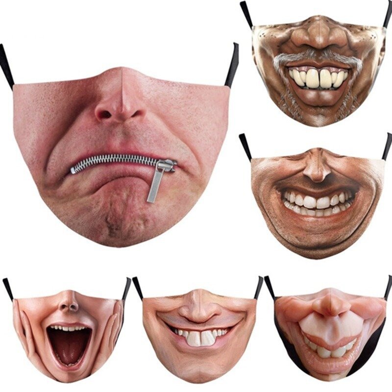 مضحك الوجه التعبير أقنعة النساء موضة الكبار الفم هالوين تأثيري حفلة قابلة لإعادة الاستخدام قابل للغسل الرجال الوجه الغبار الفم قناع