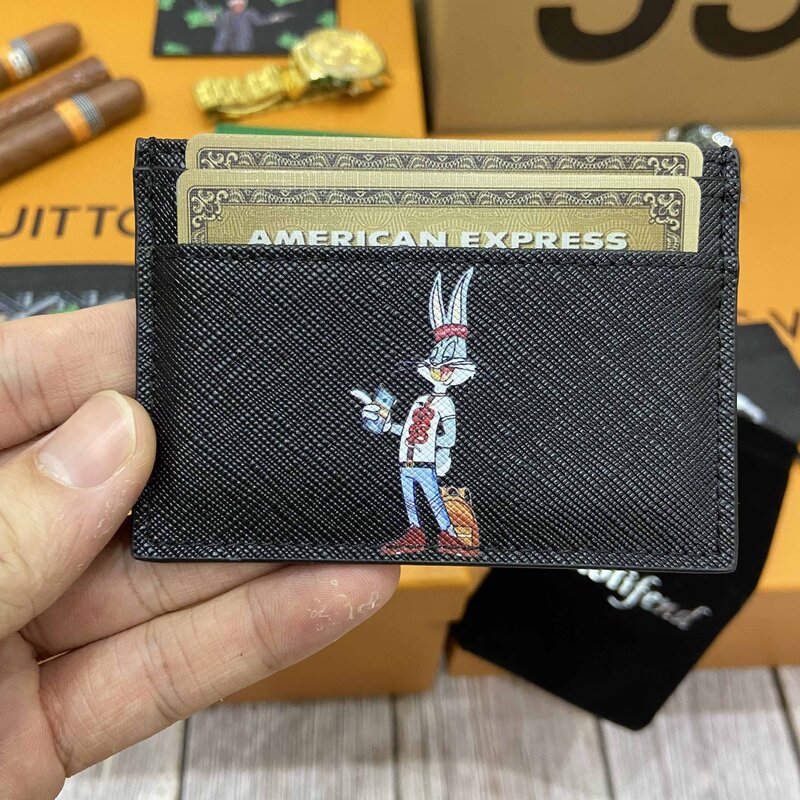 2021 الأصلي Holifend لطيف الأرنب موضة العلامة التجارية الكرتون حقيقية بقرة حافظة بطاقات جلدية الائتمان معرف حامل بطاقة محفظة محفظة
