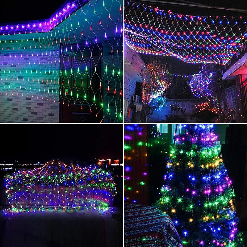 3x2 متر الشمسية صافي سلسلة أضواء عيد الميلاد مصابيح عطلات في الهواء الطلق مصباح حديقة جارلاند لعيد الميلاد شجرة الفناء الخلفي حفل زفاف ديكور