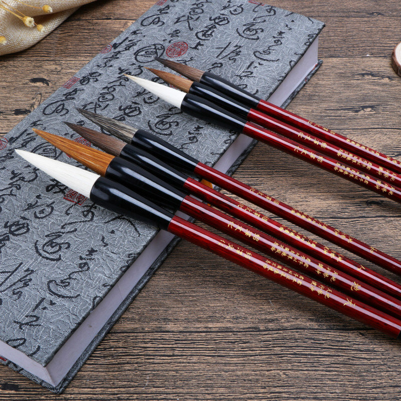 7 قطعة الخط فرشاة القلم الصينية الذئب حجر الغرير الصوفية متعددة الشعر اللوحة فرشاة الصينية المائية الكتابة فرشاة مجموعة
