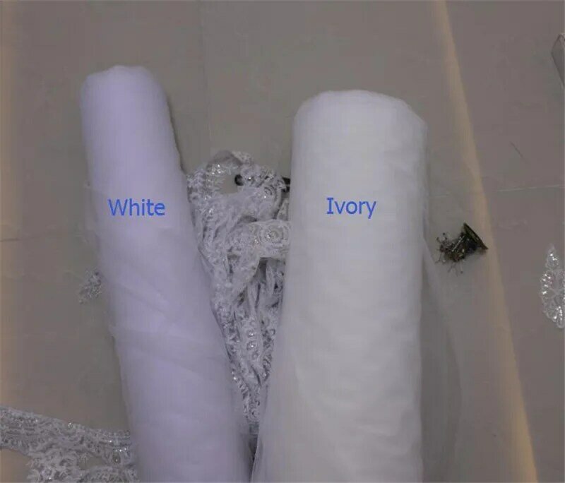 طويل حافة كاملة الدانتيل الحجاب الزفاف ، 1 طبقة تول الحجاب الزفاف مع مشط ، اكسسوارات الزفاف ، أبيض العاج ، 4 متر