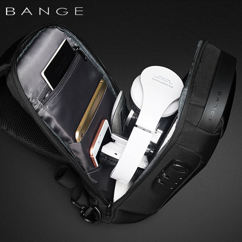 BANGE-حقيبة كتف أكسفورد مضادة للماء مع USB للرجال ، حقيبة سفر متعددة الوظائف مع حزام كتف مضاد للسرقة