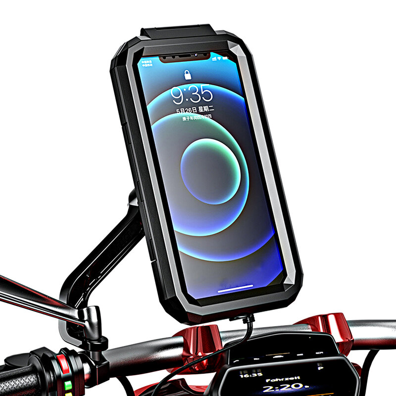 مقاوم للماء دراجة نارية حامل هاتف المحمول ل 4.7-6.8 بوصة الهاتف الذكي جبل مرآة الرؤية الخلفية المضادة للاهتزاز حامل مع شاشة تعمل باللمس
