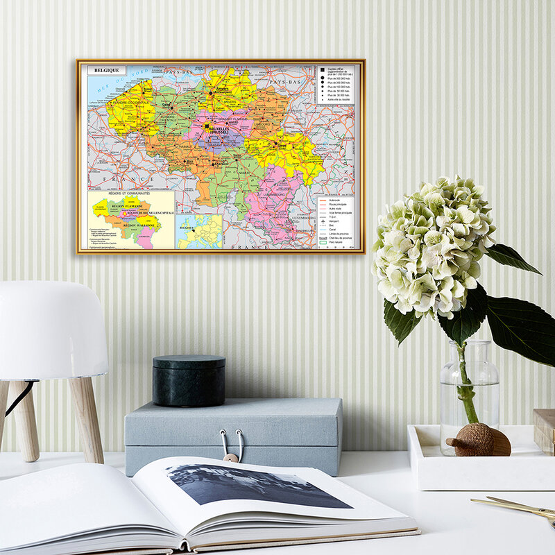 A2 حجم بلجيكا النقل خريطة الطريق في الفرنسية الجدار ملصق فني قماش اللوحة السفر اللوازم المدرسية ديكور المنزل