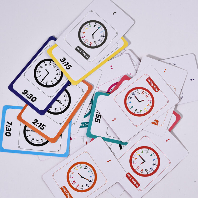 معرفة الوقت فلاش بطاقات الطفولة المبكرة ألعاب تعليمية ساعة الوقت عدد التعلم بطاقة