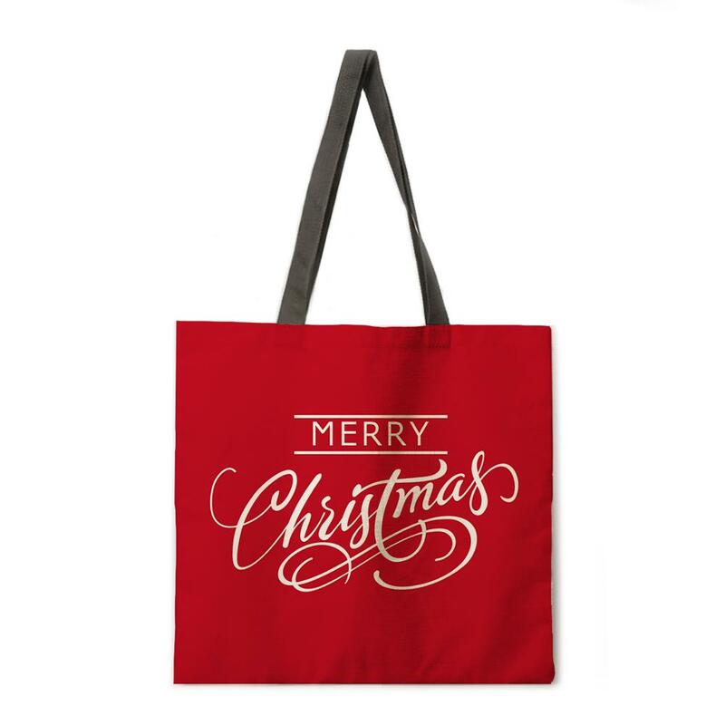 أحمر شجرة عيد الميلاد طباعة حمل حقيبة الكتان حقيبة قماش حقيبة تسوق قابلة للطي في الهواء الطلق حقيبة شاطئية حقيبة يد اليومية