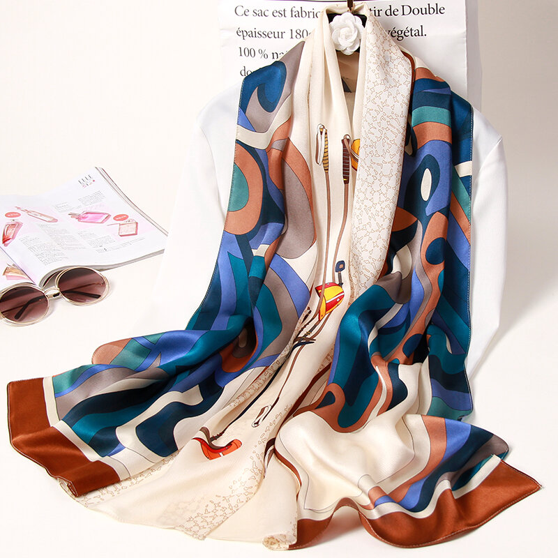 هانغتشو الحرير الطبيعي والأوشحة شال يلتف Bufanda 100% الحرير وشاح طويل المرأة الحجاب Foulard فام طباعة الحرير وشاح للرقبة