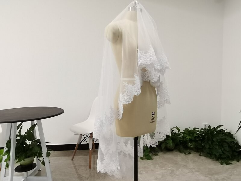 طرحة زفاف من التول والدانتيل ، طبقة واحدة ، أبيض أو عاجي ، طرحة بدون مشط