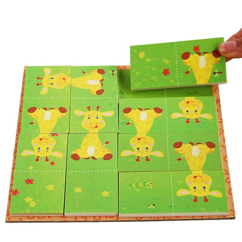 مونتيسوري المغناطيسي لغز اللعب الزرافة الحيوان بانوراما ألعاب تعليمية ألعاب خشبية للأطفال الدماغ المنطق التفكير التدريب