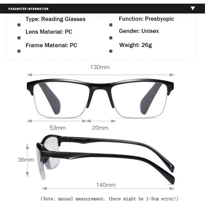 Ahora خفيفة مربع نصف إطار نظارات القراءة طويل النظر نظارات الرجال النساء + 0.25 0.5 0.75 1 1.25 1.5 1.75 2 2.25 2.5 2.75 3