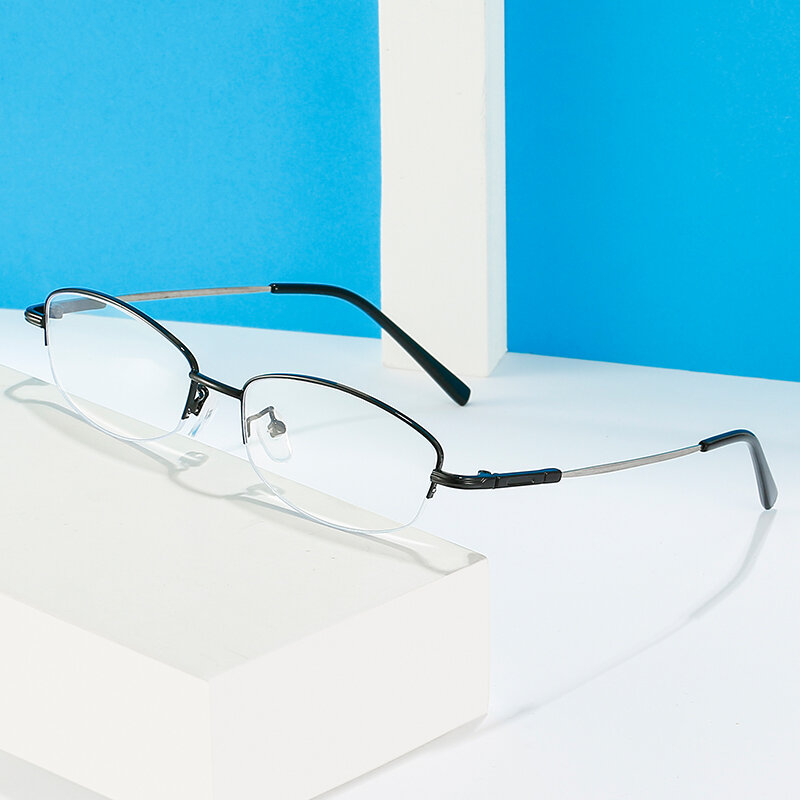 نظارات بقصر النظر نصف إطار معدنية بيضاوية للذاكرة ، عدسة راتنجية أنيقة للسيدات ، نظارات طبية قصيرة النظر ، 0 ،-~ ~ ~ ~ ~ ~
