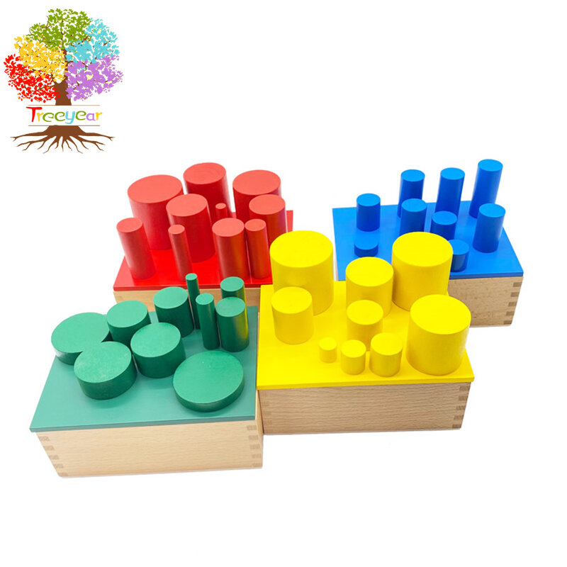 Treeyear مونتيسوري المواد الحسية اسطوانية نوبارك الاطفال لعبة خشبية (مجموعة من 4) أداة التنمية المبكرة للأطفال الصغار