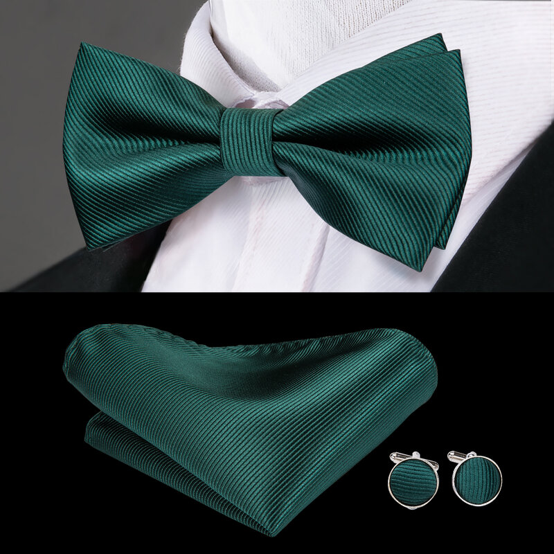 Hi-Tie-ربطة عنق حرير خضراء للرجال ، أزرار أكمام منقطة ، لحفلات الزفاف والحفلات