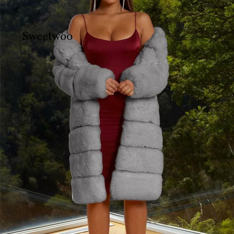 الشتاء فو الفراء معطف المرأة 2020 عادية سميكة الدافئة معطف طويل الإناث الفاخرة الأسود فرو سترات كبيرة الحجم سترة أبلى
