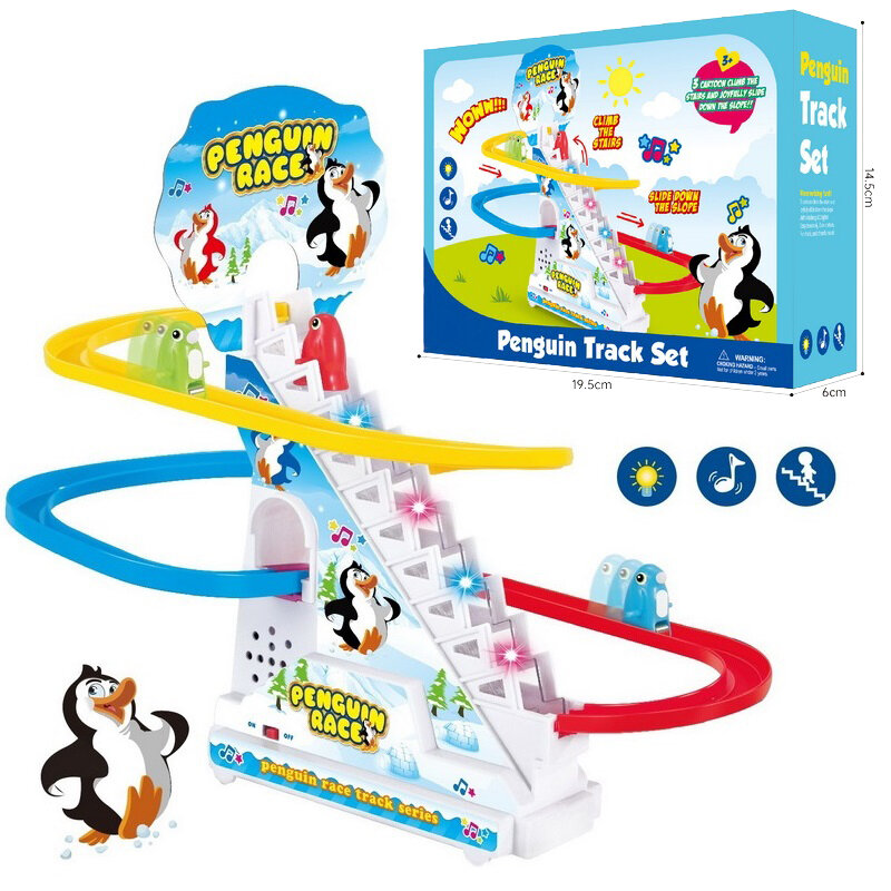 البطريق المسار لعبة تسلق الدرج الأطفال الاطفال الكلاسيكية الكرتون الكلاب البط الكهربائية موسيقى خفيفة عيد الميلاد السنة الجديدة هدية