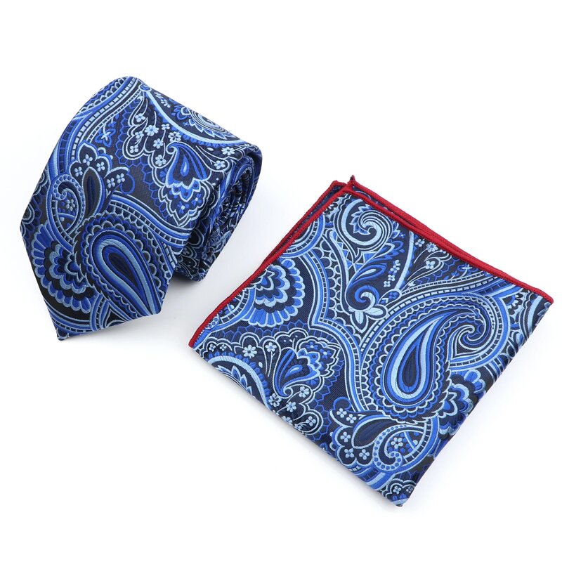 تصميم جديد الرجال التعادل الأحمر الأزرق الأزهار زهرة 8 سنتيمتر ربطة العنق جيب مربع مجموعات الاكسسوارات اليومية ارتداء Cravat الزفاف هدية للرجل