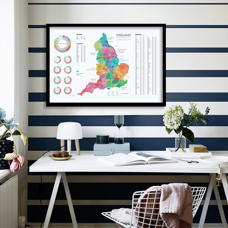 84*59 سنتيمتر إنجلترا خريطة التقسيمات الإدارية حائط لوح رسم ملصق فني اللوازم المدرسية غرفة المعيشة ديكور المنزل