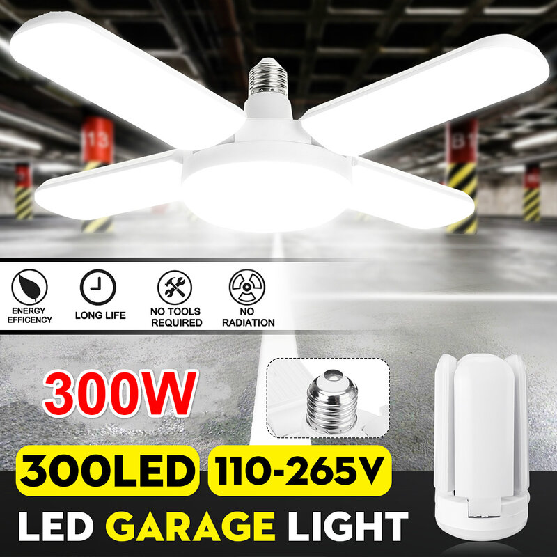 LED المرآب أضواء طوي E27 لمبة 4 شفرات المروحة قابل للتعديل تشوه ورشة عمل مستودع سقف الإضاءة 6500K AC110-265V