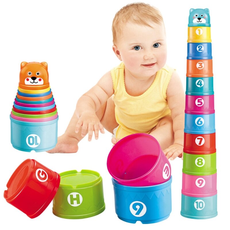 XXFE حمام الجمع بين لعب للأطفال 0-6 الجدول التفاعلية قوس قزح مكدسة أكواب برج لعبة ممتعة هدايا للأطفال الرضع لوازم الطفل
