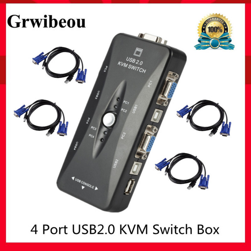 Grwibeou 4 ميناء مفتاح ماكينة افتراضية معتمدة على النواة USB 2.0 VGA الفاصل ماوس طابعة لوحة المفاتيح بندريف حصة الجلاد 1920*1440 VGA محول صندوق التبديل