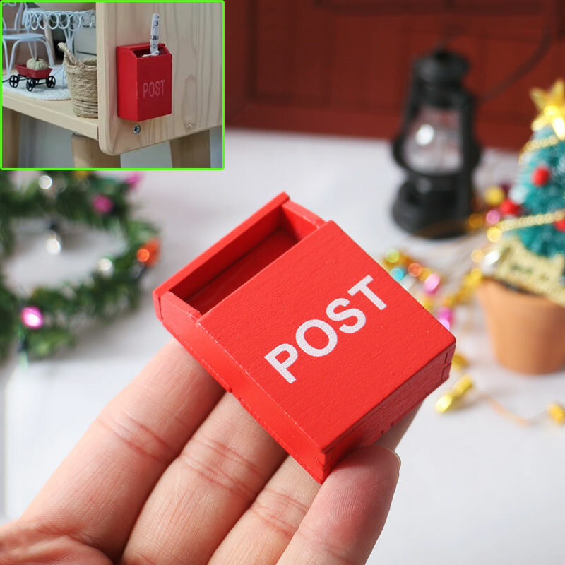 1:12 صندوق بريد أحمر صغير أثاث خشبي زينة عيد الميلاد للدمى 1:12 مصغرة دمية اكسسوارات الأطفال اللعب منزل اللعب
