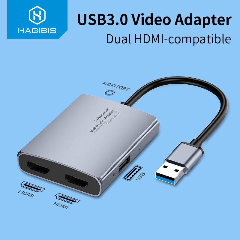 Hagibis USB 3.0 إلى المزدوج HDMI-متوافق محول الثلاثي عرض الفيديو محول USB hub 3.5 مللي متر الصوت ل ويندوز 7/8/10/11 ماك OS