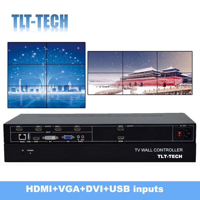 2X3 3x2 وحدة تحكم حائطية للتلفاز مدخل HDMI + VGA + DVI + USB مع خاصية تقريب وتصغير وتكبير 1080P جدار فيديو معلق