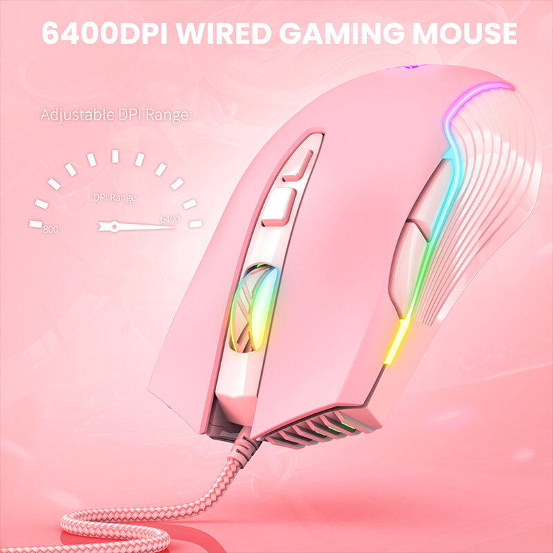 ONIKUMA USB السلكية الألعاب الماوس ، قابل للتعديل 6400 ديسيبل متوحد الخواص الفئران ، RGB مضيئة 7 زر الماوس مع LED ضوء التنفس ، ومناسبة للاعبين