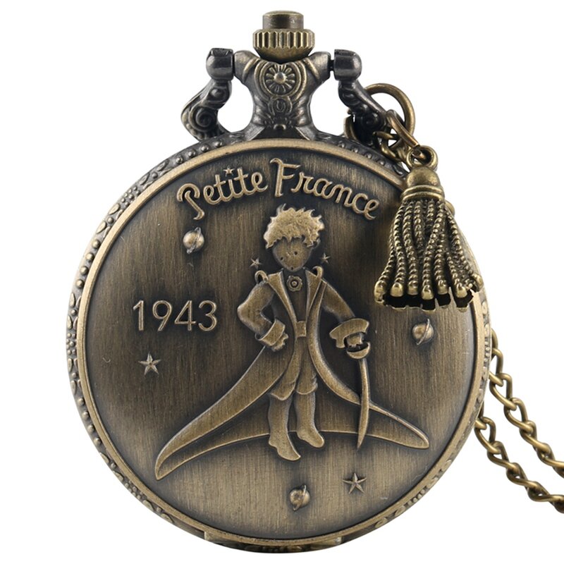 ريترو 1943 فرنسا الأمير الصغير كوارتز ساعة الجيب فوب قلادة الساعات قلادة ساعة هدايا للأطفال مع شرابة الملحقات