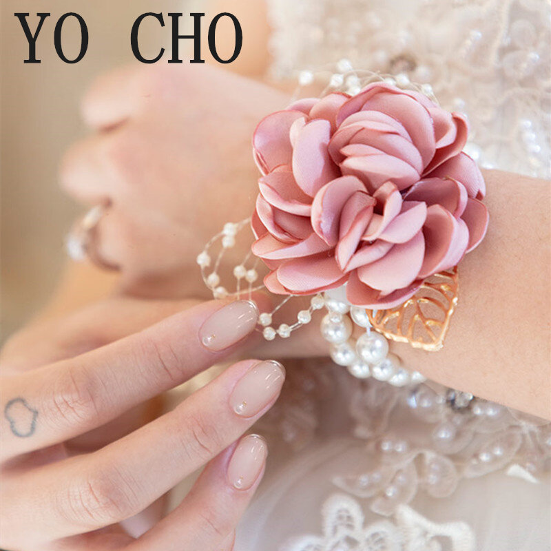 YO CHO-سوار الزفاف لوصيفة العروس من الحرير بورجوندي ، الصدار ، الأوت ، الزهور