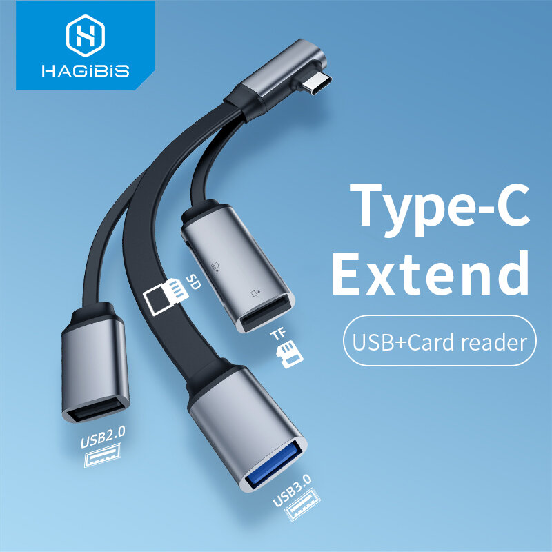 Hagibis-قارئ بطاقات USB من النوع C إلى USB 3.0 و 2.0 ، وقارئ بطاقات Micro SD TF ، وكابل محول OTG للهاتف الخلوي و iPad