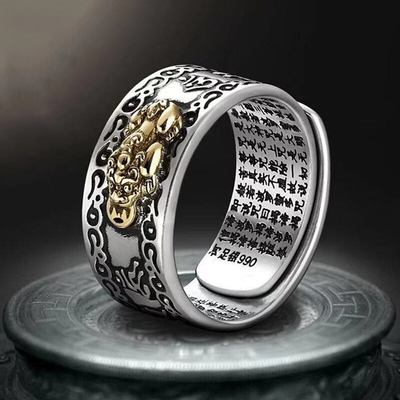 البوذية مجوهرات النساء الرجال هدية الإبداعية رائعة خاتم الاستبداد Pixiu فنغ شوي تميمة الثروة حسن الحظ قابل للتعديل حلقة