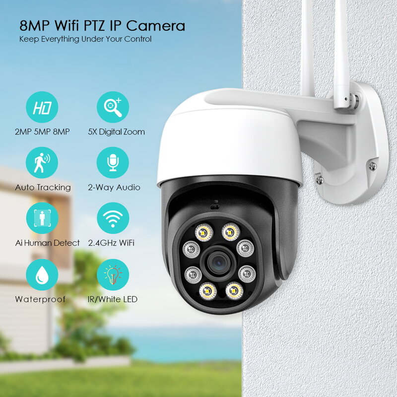 4K 8MP PTZ IP كاميرا 5MP في الهواء الطلق كاميرا أمان لاسلكية تتبع السيارات 5X الرقمية للرؤية الليلية 2MP CCTV المراقبة بالفيديو ICsee