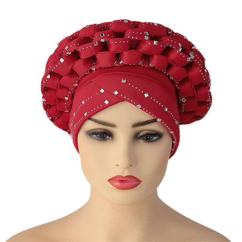 على استعداد لارتداء القبعات الأفريقية قبعة الفاخرة الماس السيدات عمامة بونيه الزفاف Autogele أشرطة رأس الإناث Turbante Mujer